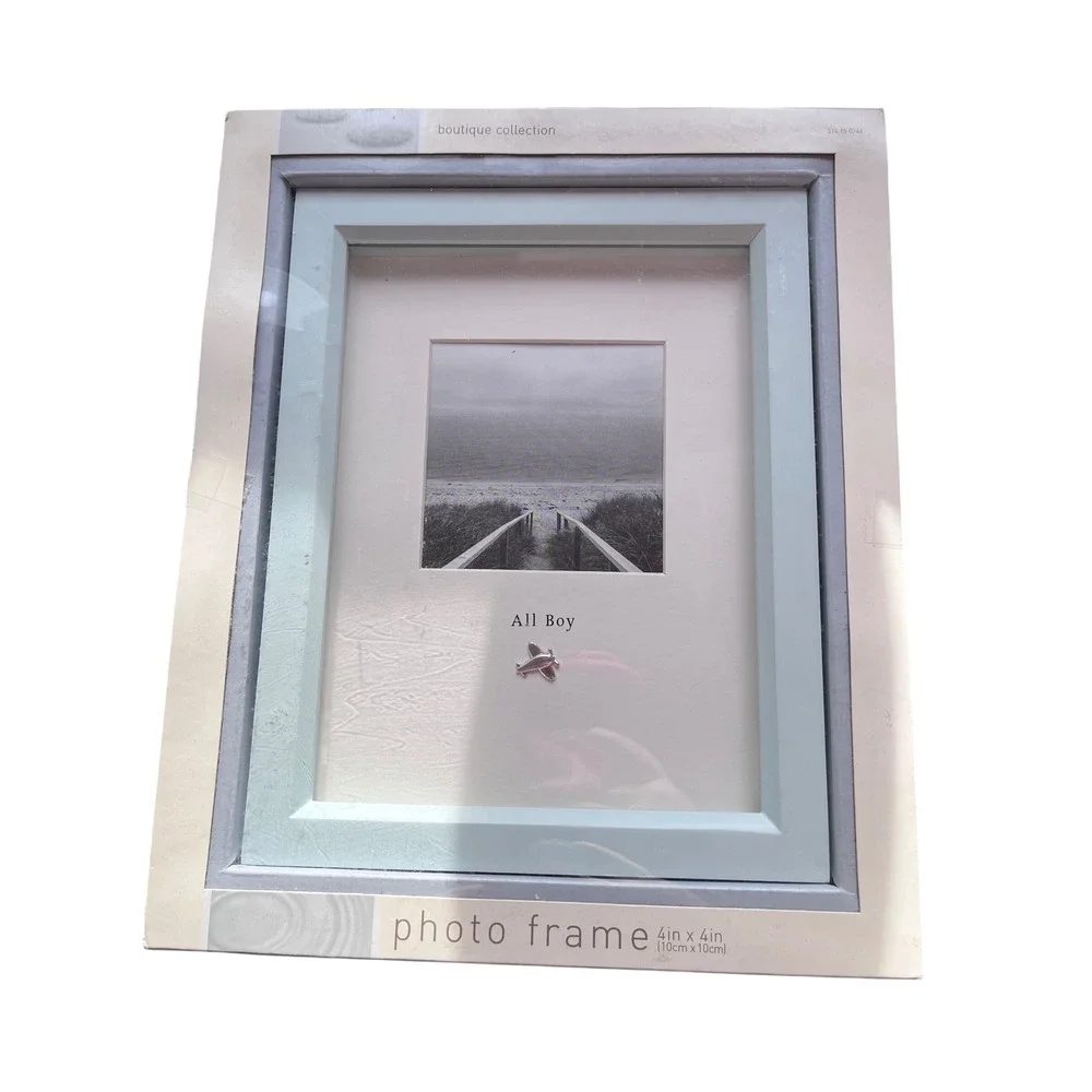 Boutique Collection All Boy Photo Frame 4x4 Light Blue Silver Airplane Charm NEW